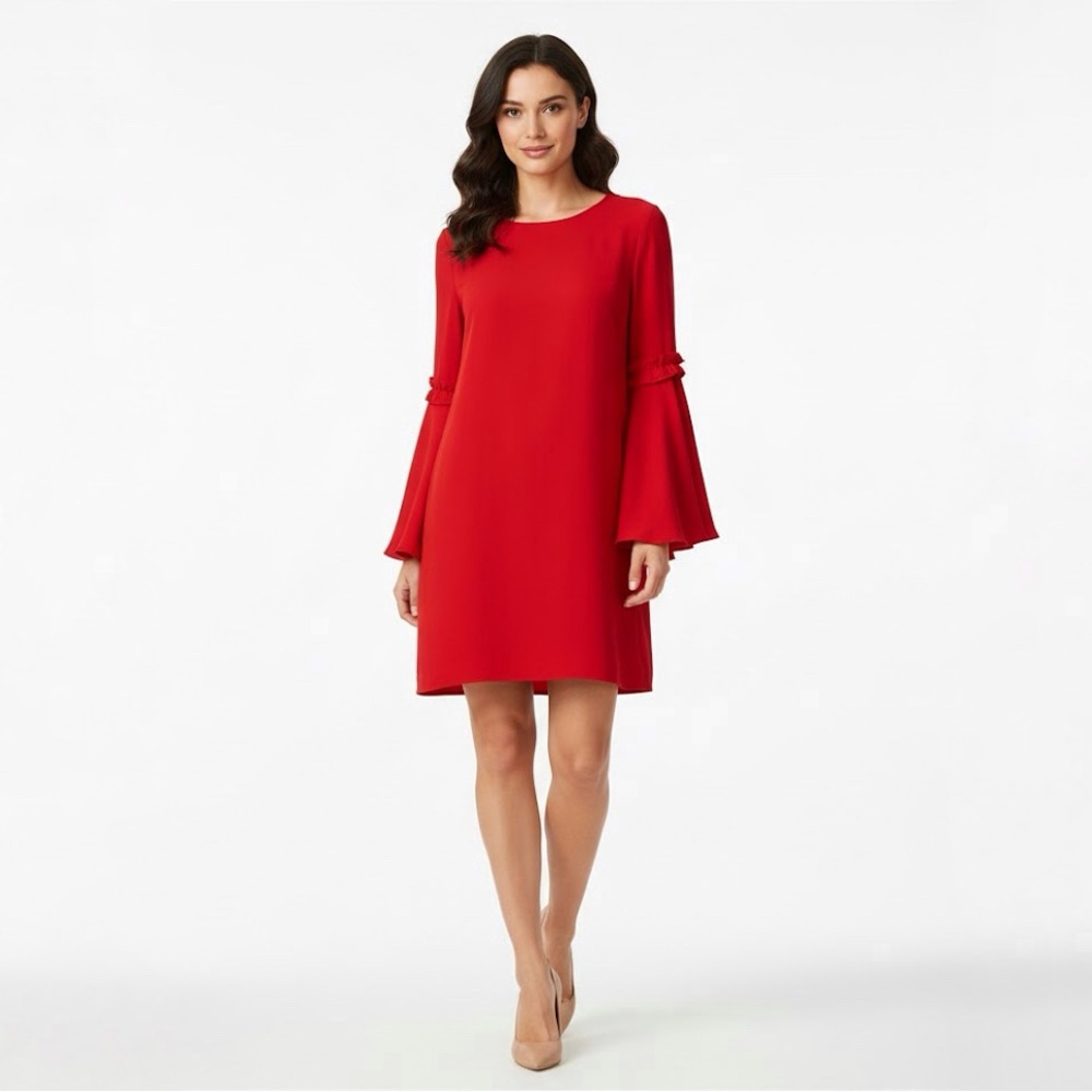 Milly | Red Bell Sleeve Stretch Silk Mini Dress Size 6